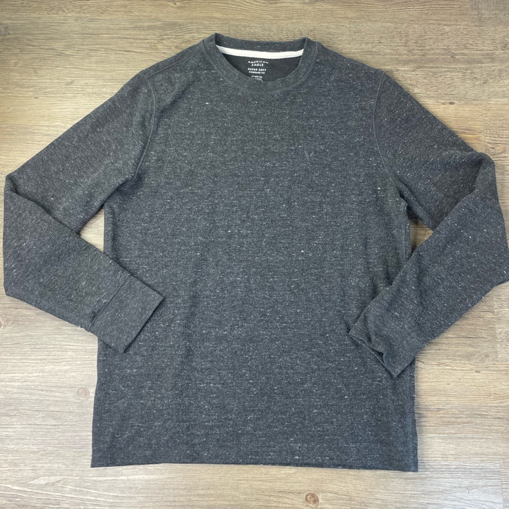 American Eagle Mens Charcoal Grey Super Soft Standard Fit Long Sleeve Sweater LT